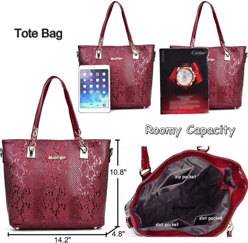 5 Pcs Handbags for Women Patent Leather Tote Bags Set Shoulder Crossbody Bag Satchel Handbag Purses Boston Bag Wallet
