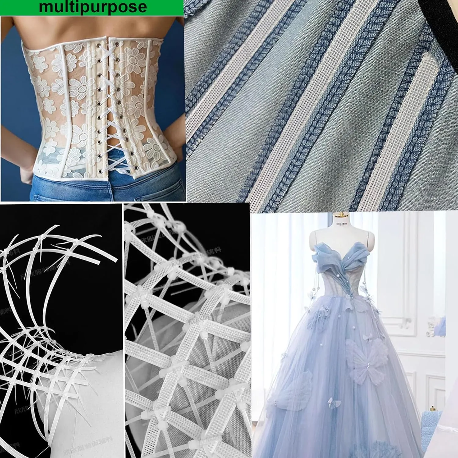 50yards Low-Density Boning for Sewing with Byretractable Measuring Tape, to Meet Your Daily Work Needs, Can Be Used to Make Corsets, Bodycon Dresses, Bags, and Wedding Gowns (10mm White)