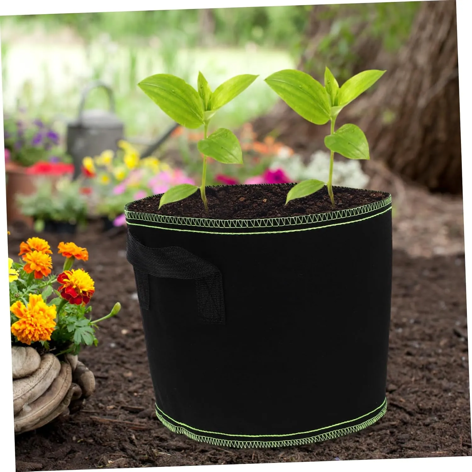 5pcs Plant Growing Bag Grow Bag Potato Planting Bags Thickened Square Potato Bags for Growing Potatoes Garden Vegetable Bags Use Breeding Horticultural Grown Non-Woven Fabric Black