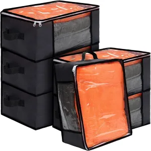 6 Pcs Clear Zippered Storage Bags Plastic Clothes Containers Fabric Blanket Organizer Large Storage Bins with Handles for Bedding Sheets Closet Blankets Toys (Gray, 16 x 12 x 8 Inch)
