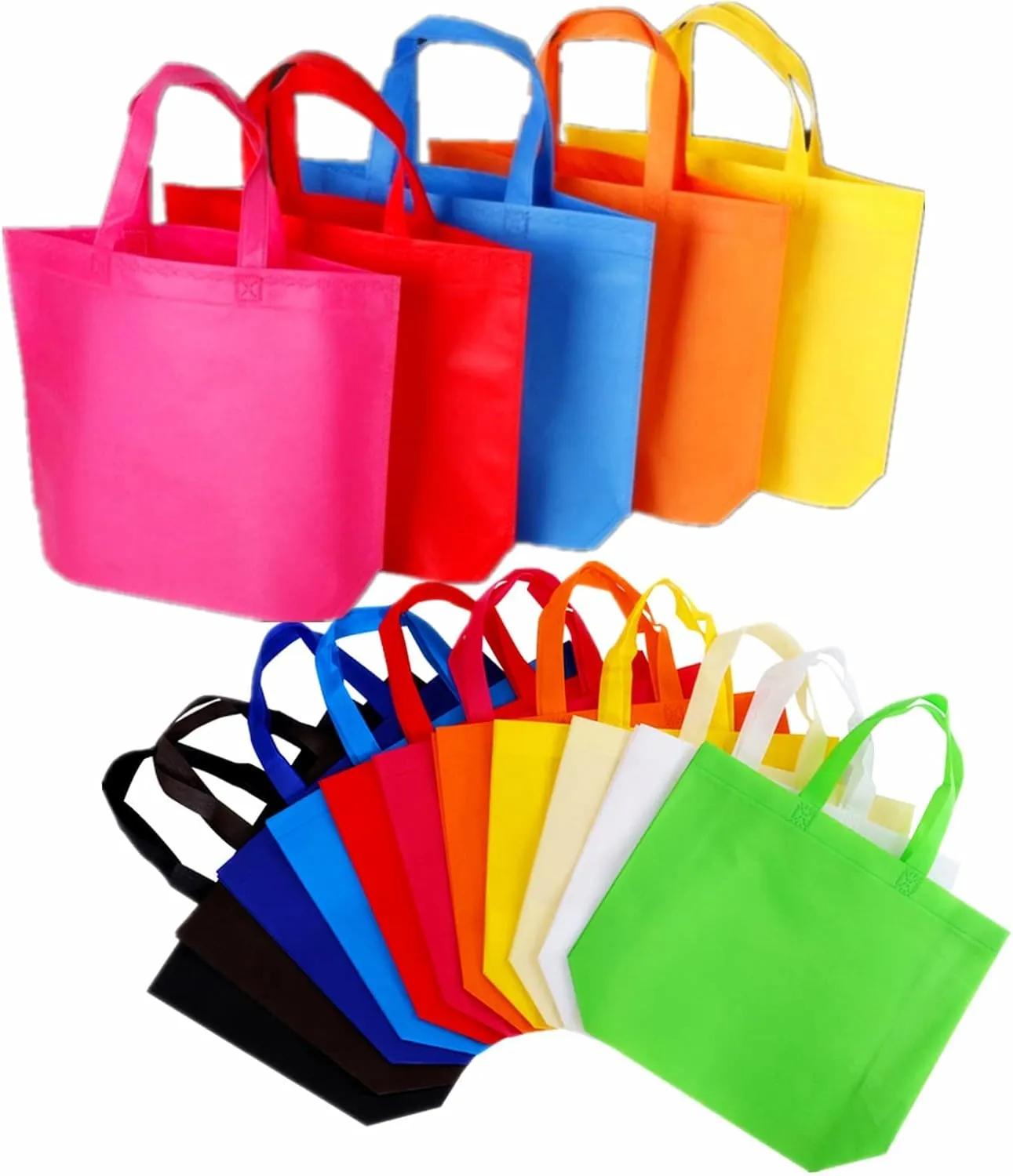 72 Pack 13" 12 Colors Multi-Color Reusable Tote Gift Bags One Side Blank Non-woven Bags Colored Treat Bags, Fabric Tote Bags, Commodity snack bag