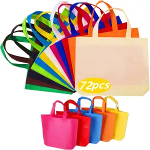 72 Pack 13" 12 Colors Multi-Color Reusable Tote Gift Bags One Side Blank Non-woven Bags Colored Treat Bags, Fabric Tote Bags, Commodity snack bag