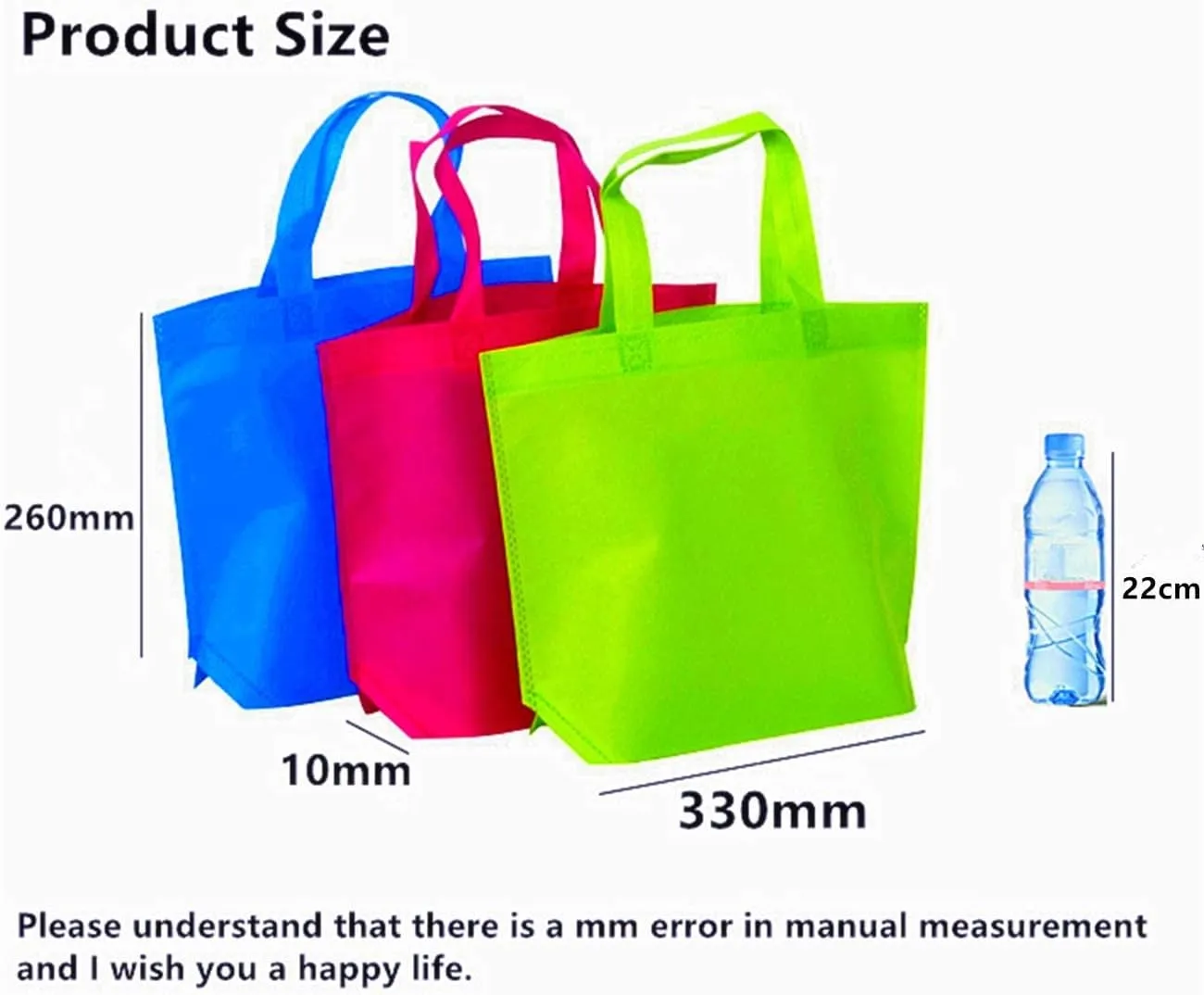 72 Pack 13" 12 Colors Multi-Color Reusable Tote Gift Bags One Side Blank Non-woven Bags Colored Treat Bags, Fabric Tote Bags, Commodity snack bag
