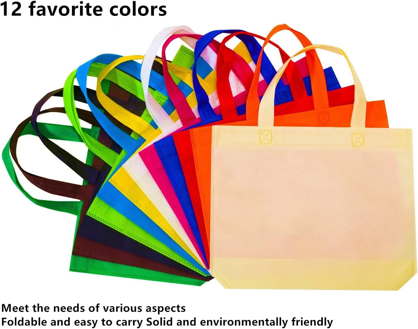 72 Pack 13" 12 Colors Multi-Color Reusable Tote Gift Bags One Side Blank Non-woven Bags Colored Treat Bags, Fabric Tote Bags, Commodity snack bag