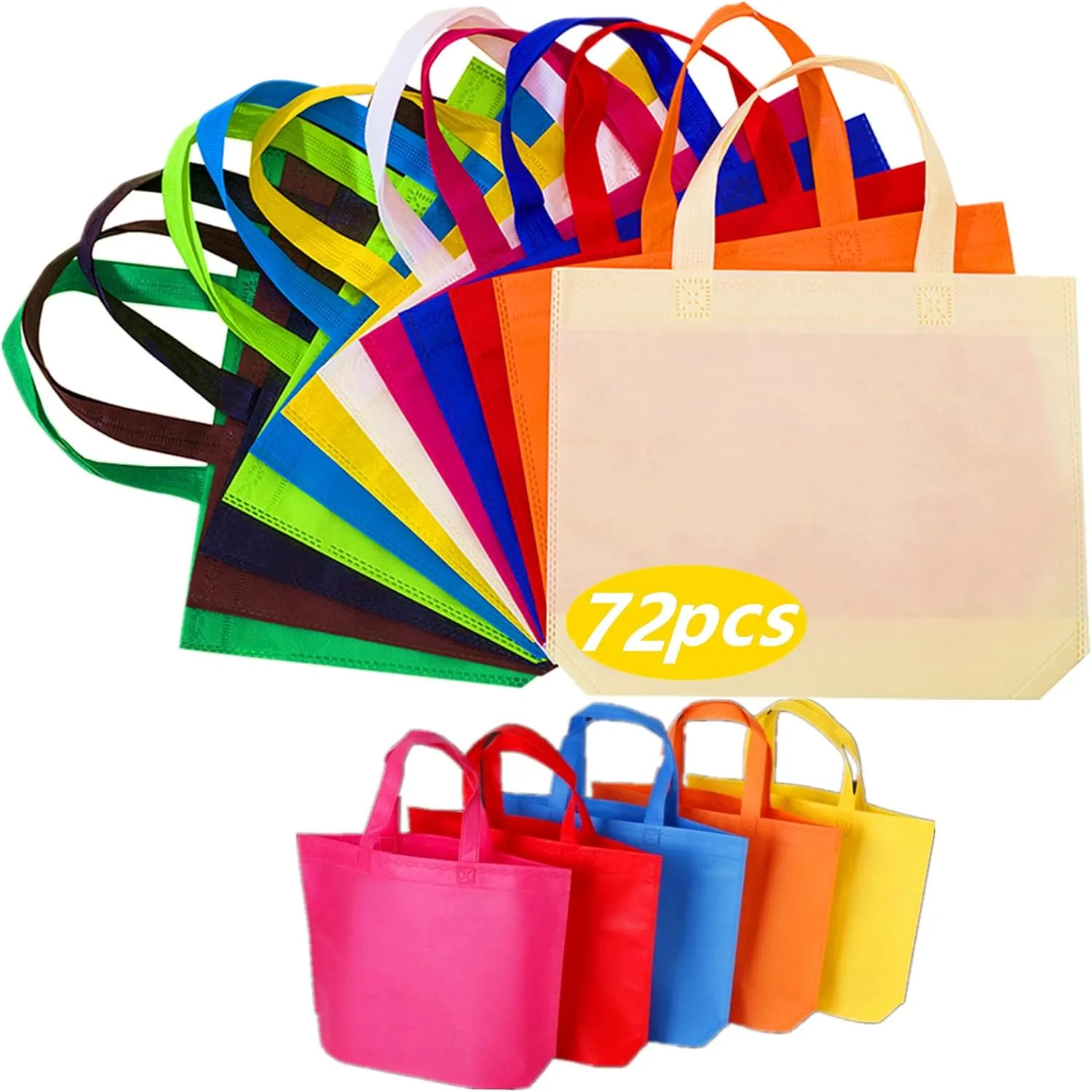 72 Pack 13" 12 Colors Multi-Color Reusable Tote Gift Bags One Side Blank Non-woven Bags Colored Treat Bags, Fabric Tote Bags, Commodity snack bag