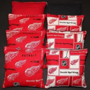 8 All Weather Cornhole BEANBAGS Made w Detroit Redwings Fabric ACA Reg Bags