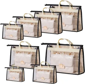 8 Pack Handbag Storage Organizer Dust Bags Transparent Hanging Purse Organizer Wallet Storage Bag for Hanging Closet with Handle and Zipper Handbag