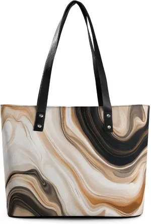 Abstract Brown Black Marble Texture Women Soft Leather Handbags Tote Purses Shoulder Bucket Bags