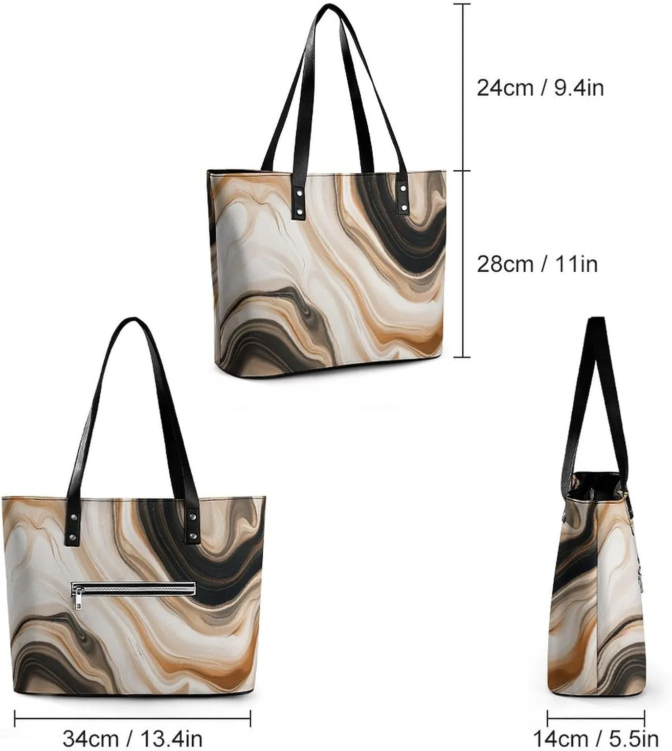 Abstract Brown Black Marble Texture Women Soft Leather Handbags Tote Purses Shoulder Bucket Bags