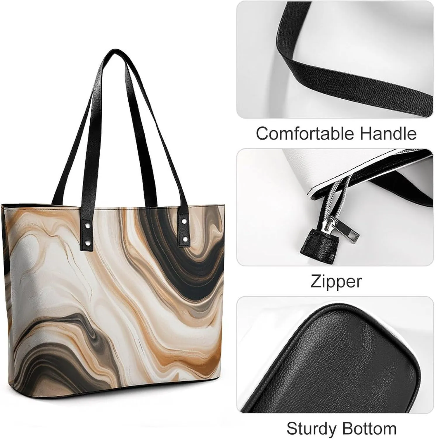 Abstract Brown Black Marble Texture Women Soft Leather Handbags Tote Purses Shoulder Bucket Bags