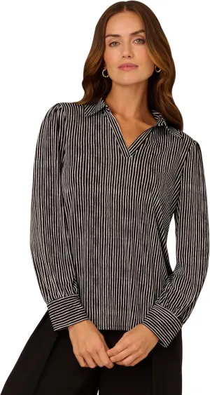 Adrianna Papell Women's Print Collared V-Neck Knit Top