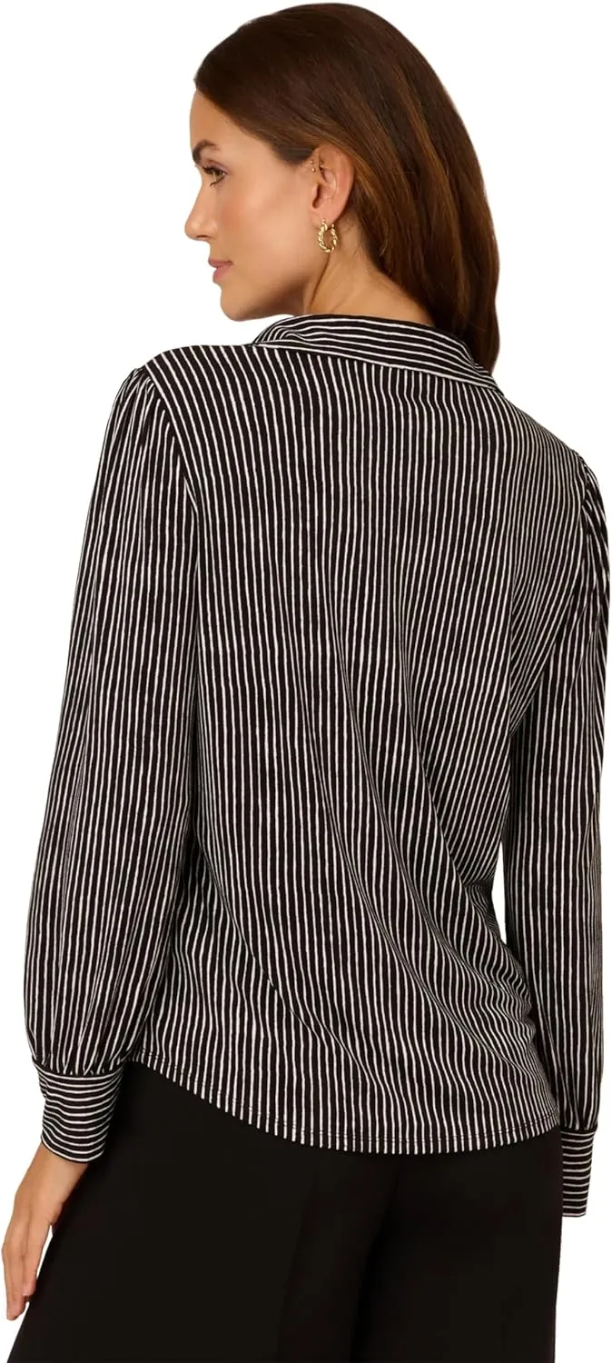 Adrianna Papell Women's Print Collared V-Neck Knit Top