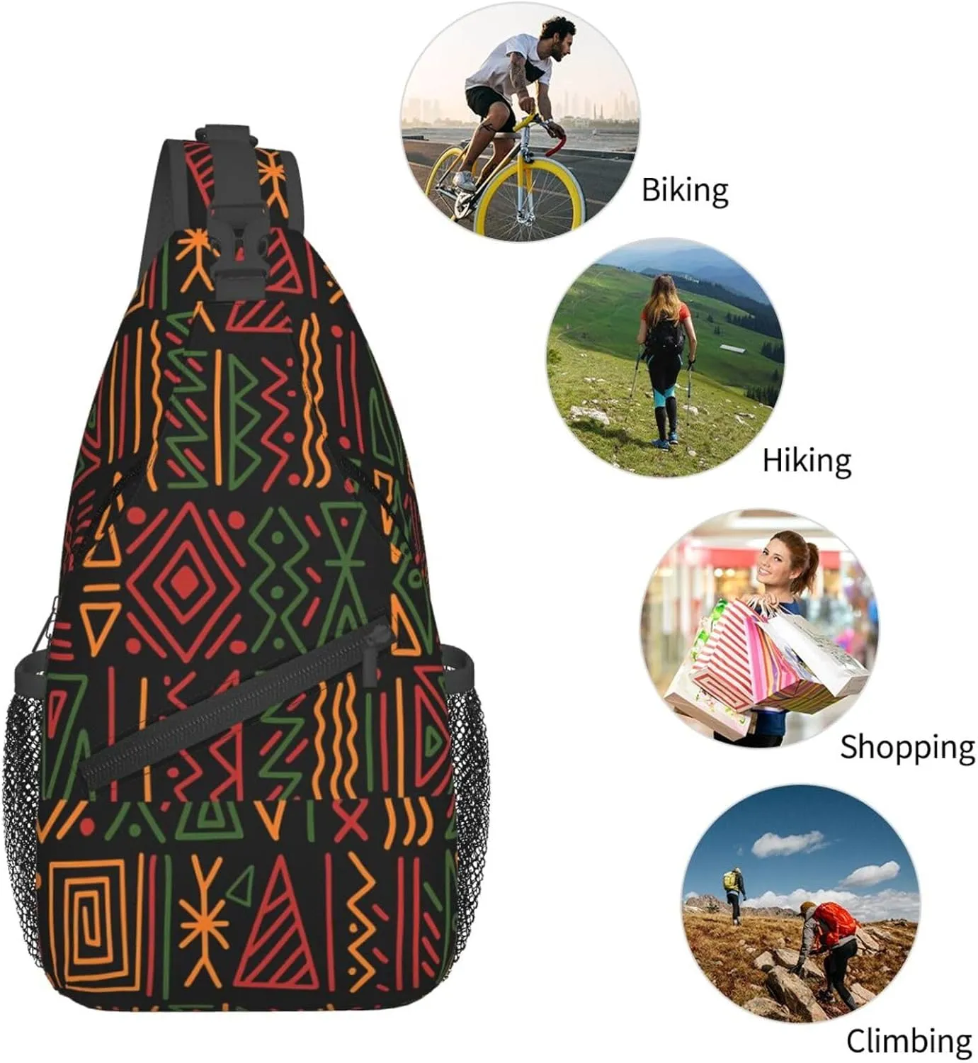 African Ethnic Bag for Women Men, Lightweight Sling Bag Chest Bag Tribe Handbag Backpack for Travel, Work