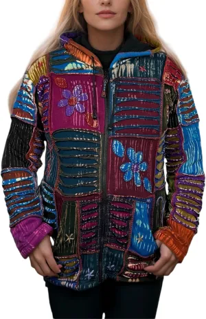 Agan Traders 2025 Spring Bohemian Gypsy Hippie Patchwork Fall Embroidered Jackets for Women - Fleece Insulated Zip Up Hoodies