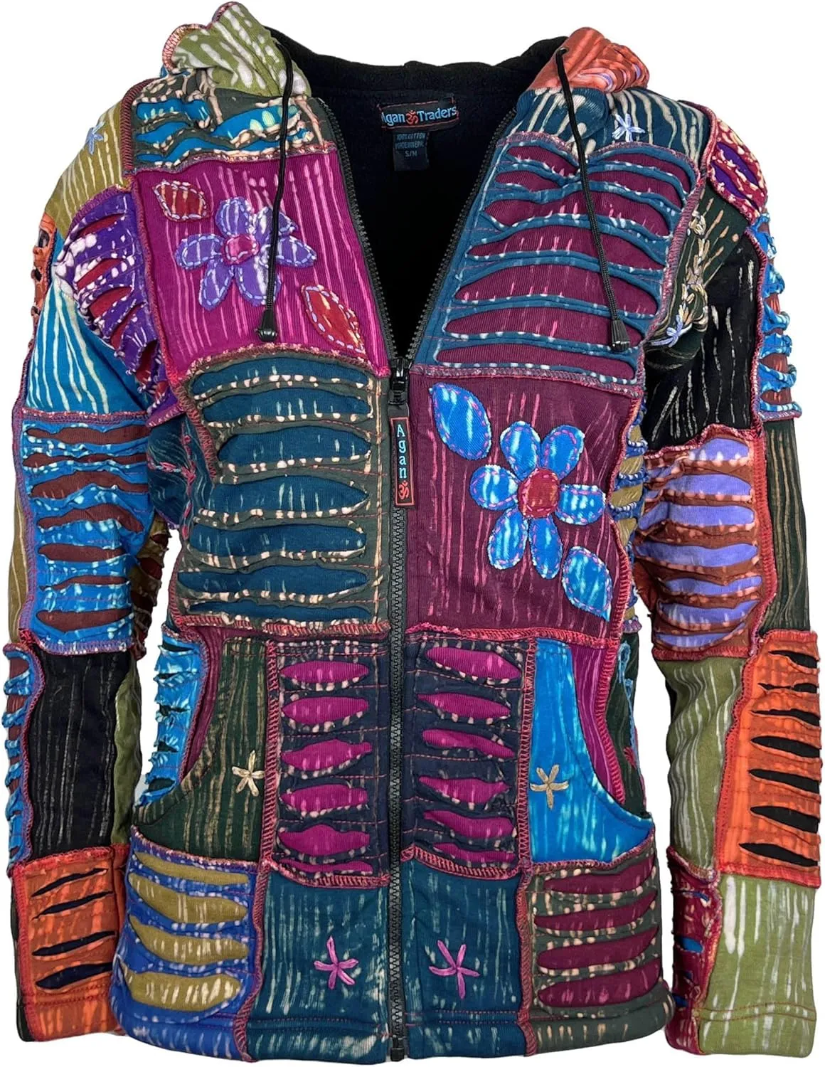 Agan Traders 2025 Spring Bohemian Gypsy Hippie Patchwork Fall Embroidered Jackets for Women - Fleece Insulated Zip Up Hoodies