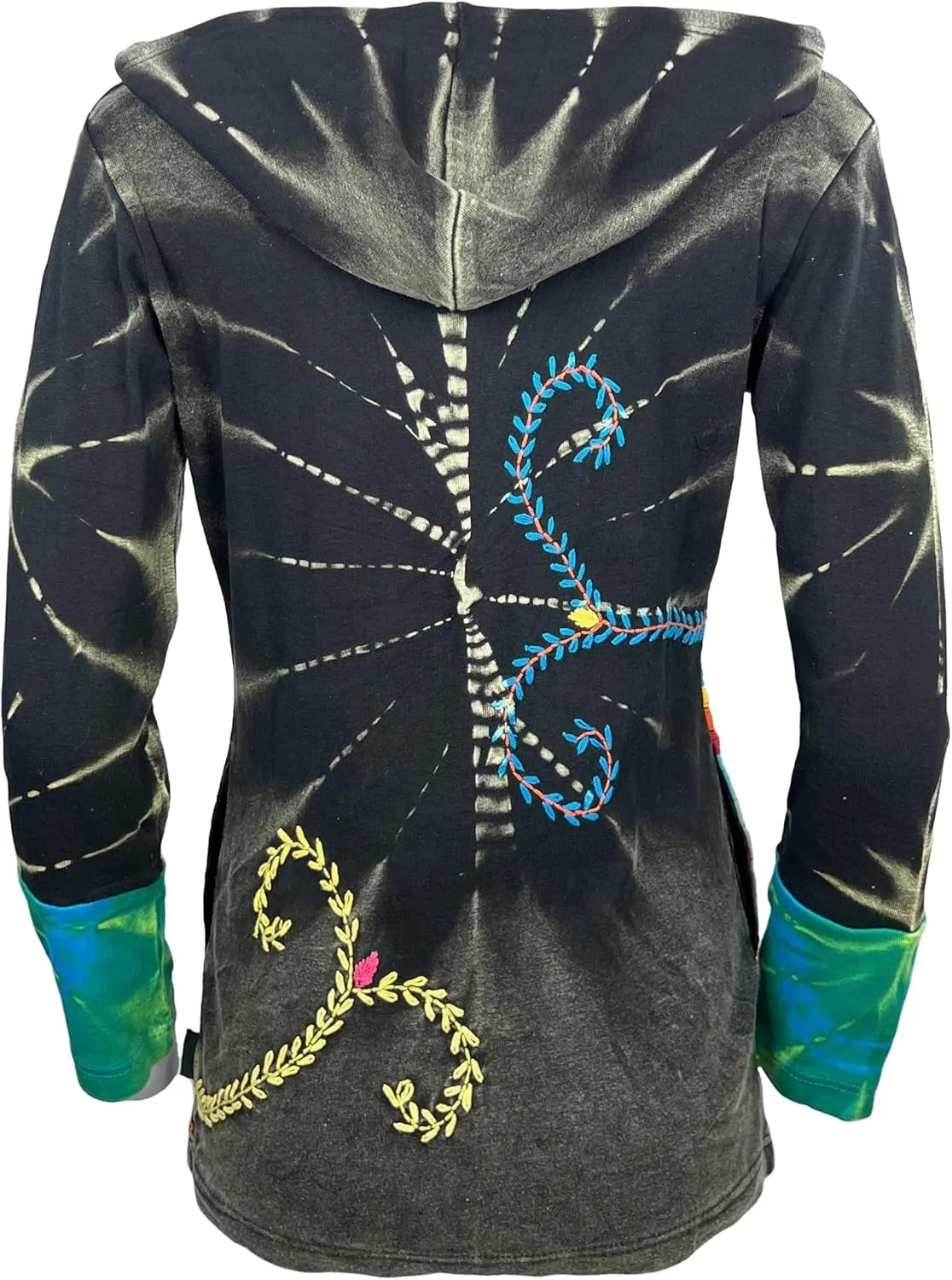 Agan Traders 2025 Spring Knit Cotton Bohemian Distressed Zip-Up Hoodies - Lightweight Tie-Dye Embroidered Jackets for Women