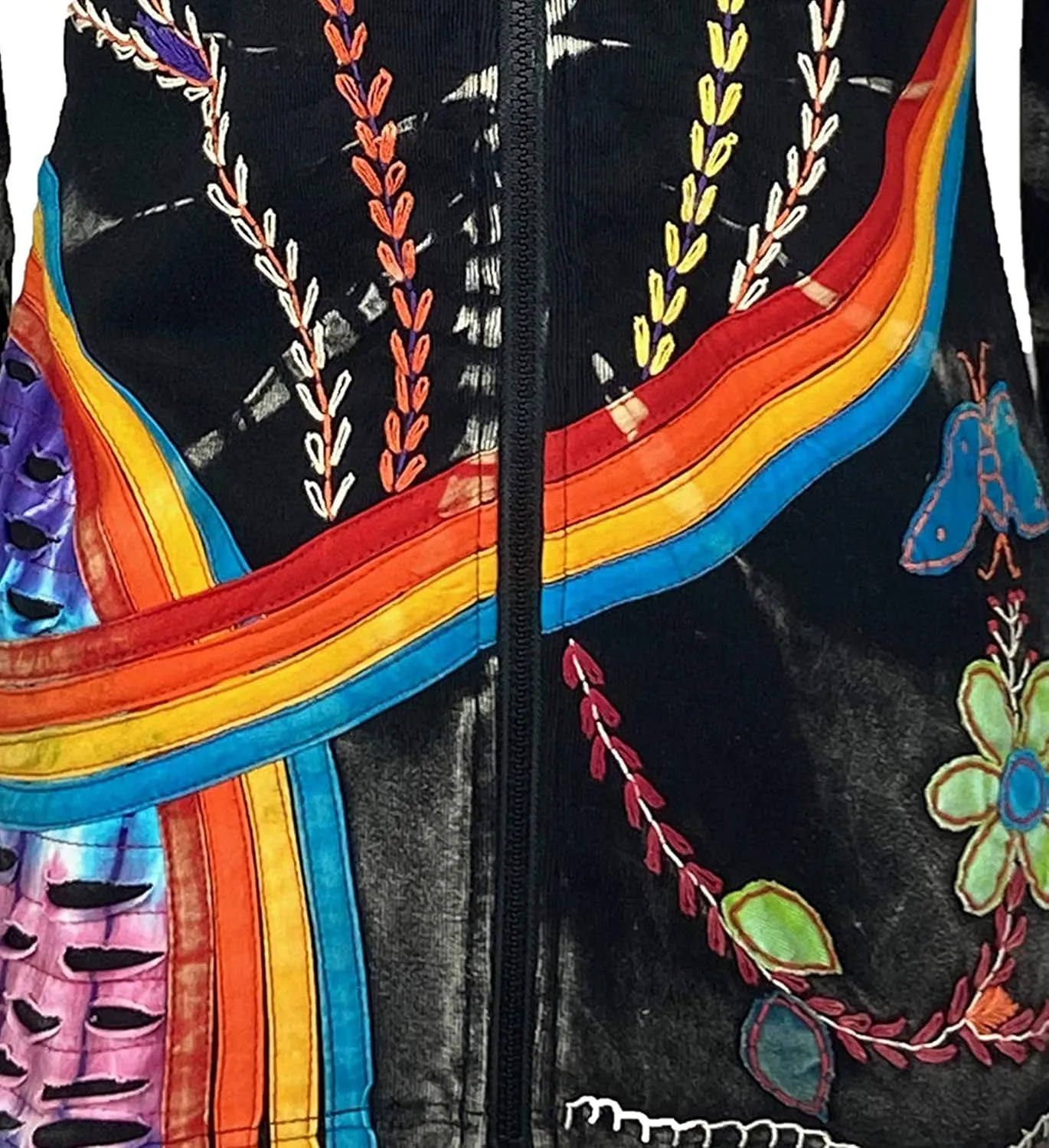 Agan Traders 2025 Spring Knit Cotton Bohemian Distressed Zip-Up Hoodies - Lightweight Tie-Dye Embroidered Jackets for Women