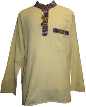 Agan Traders 2025 Spring Men's Patchwork Boho Hipster Cotton Henley Shirts - Granddad Collar Lightweight Short Kurta for Men