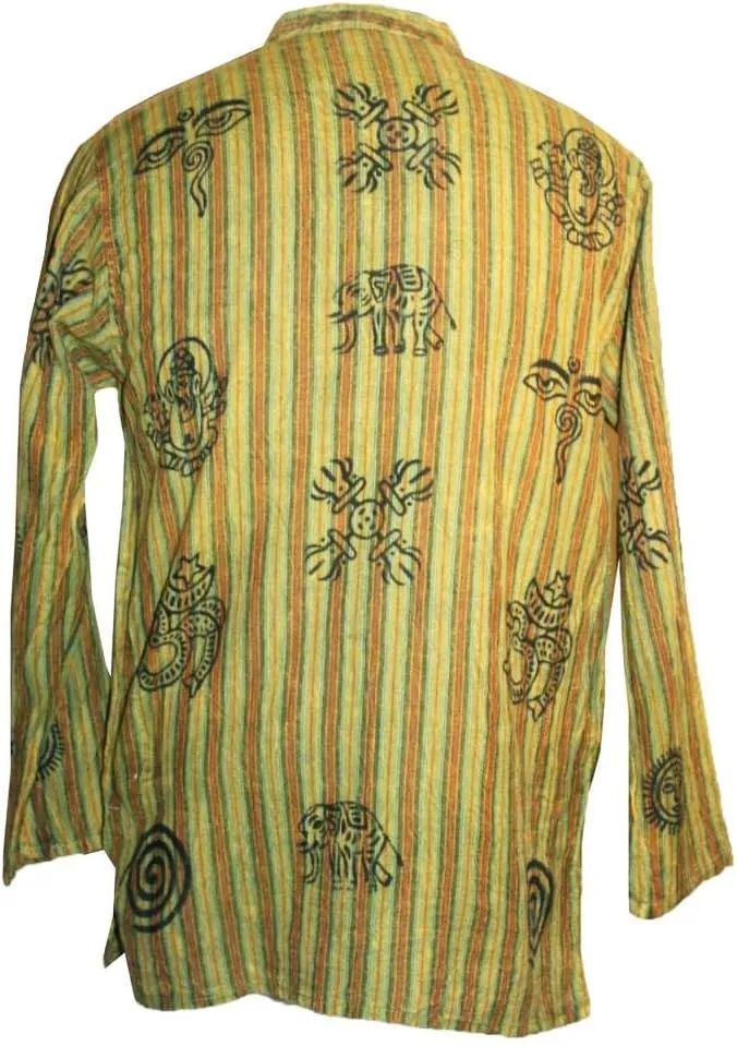 Agan Traders 2025 Spring Men's Patchwork Boho Hipster Cotton Henley Shirts - Granddad Collar Lightweight Short Kurta for Men