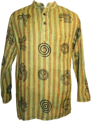 Agan Traders 2025 Spring Men's Patchwork Boho Hipster Cotton Henley Shirts - Granddad Collar Lightweight Short Kurta for Men