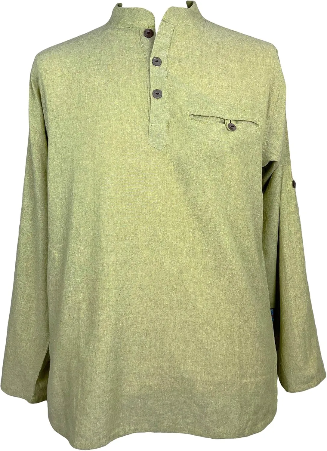 Agan Traders 2025 Spring Men's Patchwork Boho Hipster Cotton Henley Shirts - Granddad Collar Lightweight Short Kurta for Men
