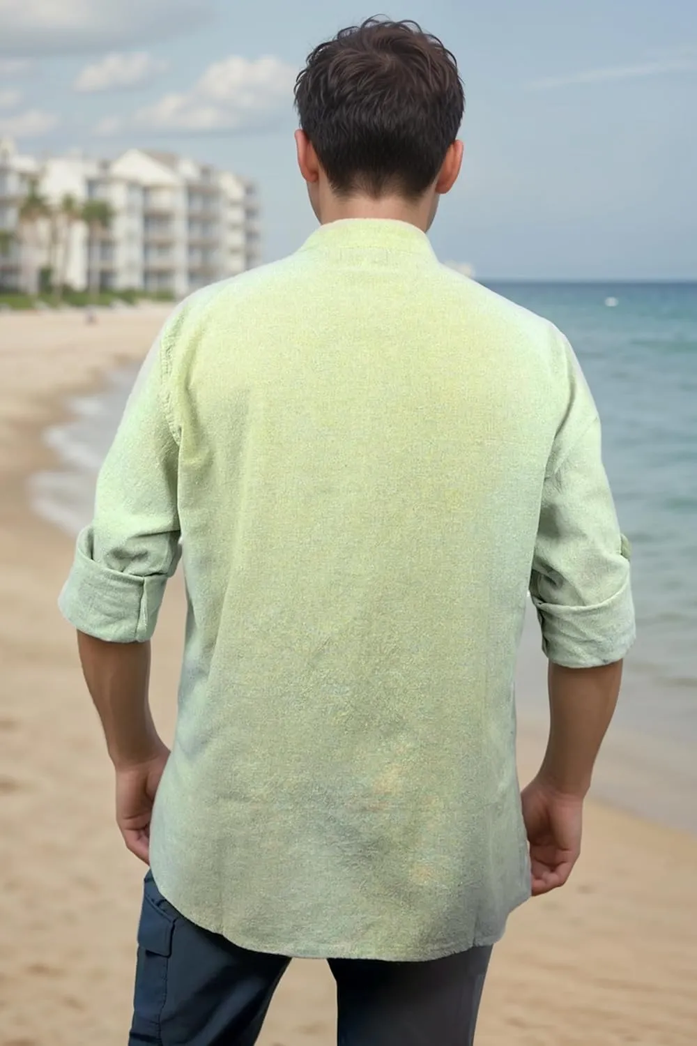 Agan Traders 2025 Spring Men's Patchwork Boho Hipster Cotton Henley Shirts - Granddad Collar Lightweight Short Kurta for Men
