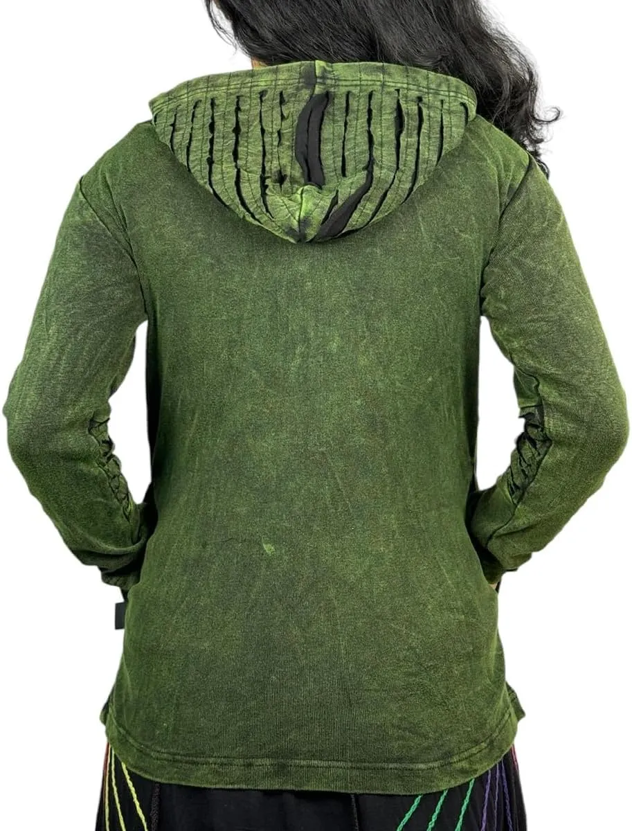 Agan Traders 2025 Summer Bohemian Rib Knit Cotton Distressed Embroidered Zip Up Hoodie Sweatshirt Jackets for Women