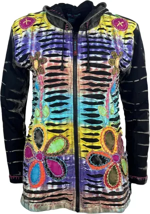 Agan Traders 2025 Summer Bohemian Zip Up Jackets for Women - Tie Dye Patch Distressed Women's Lightweight Hoodie Sweatshirts