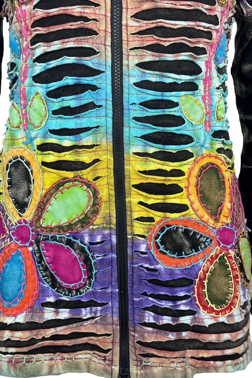 Agan Traders 2025 Summer Bohemian Zip Up Jackets for Women - Tie Dye Patch Distressed Women's Lightweight Hoodie Sweatshirts