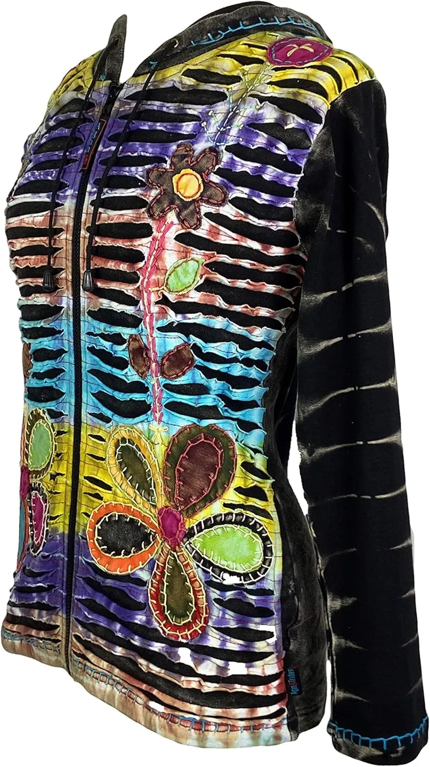 Agan Traders 2025 Summer Bohemian Zip Up Jackets for Women - Tie Dye Patch Distressed Women's Lightweight Hoodie Sweatshirts