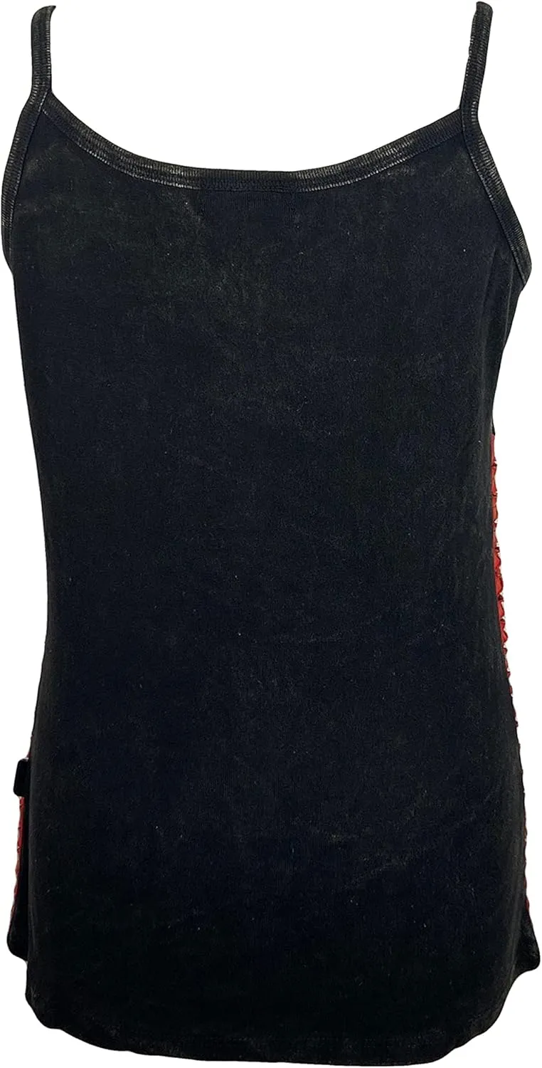 Agan Traders 2025 Summer Rib Knit Cotton Tank Tops for Women - Boho Gypsy Handcrafted Embroidery Patchwork Summer Tops