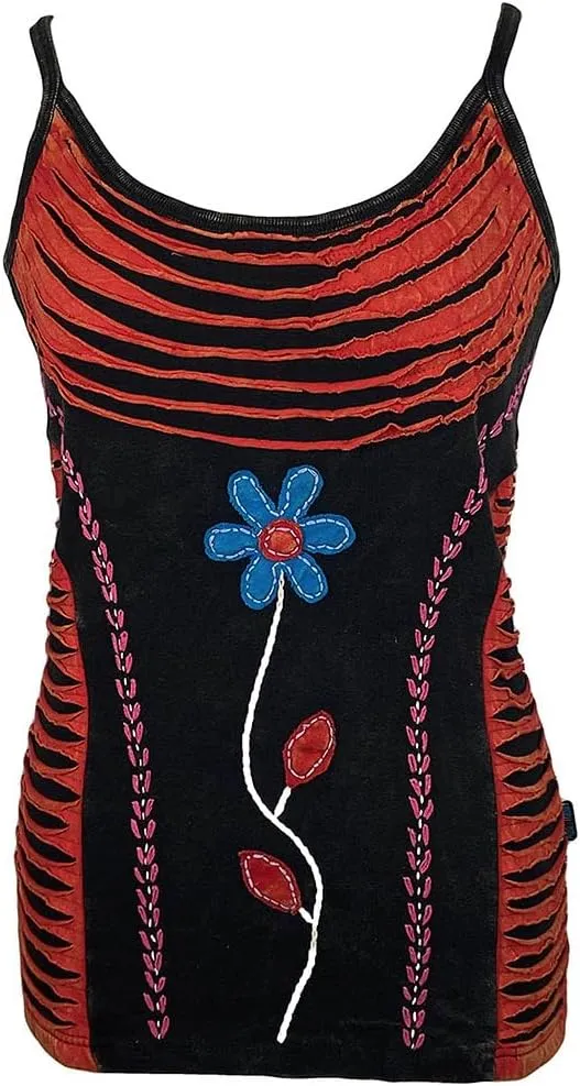 Agan Traders 2025 Summer Rib Knit Cotton Tank Tops for Women - Boho Gypsy Handcrafted Embroidery Patchwork Summer Tops