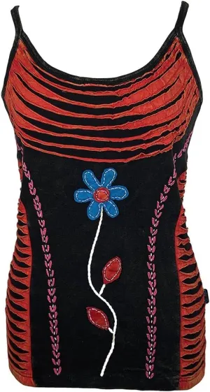Agan Traders 2025 Summer Rib Knit Cotton Tank Tops for Women - Boho Gypsy Handcrafted Embroidery Patchwork Summer Tops