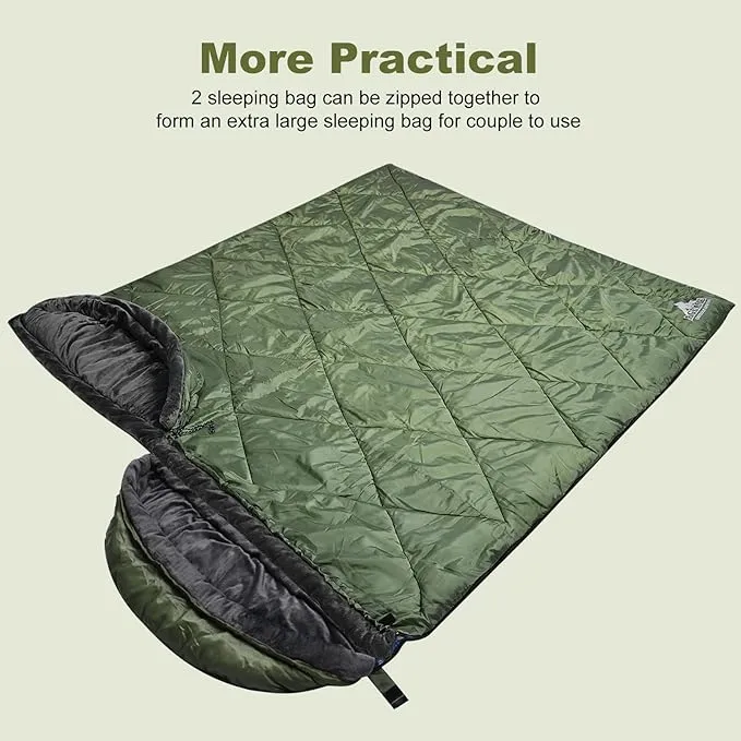 AGEMORE Cotton Flannel Sleeping Bag with Fleece Lined Hood, Waterproof XL Sleeping Bag for Adults, Cold Weather Sleeping Bag for Camping Backpacking or Hiking, 3-4season with Compression Sack
