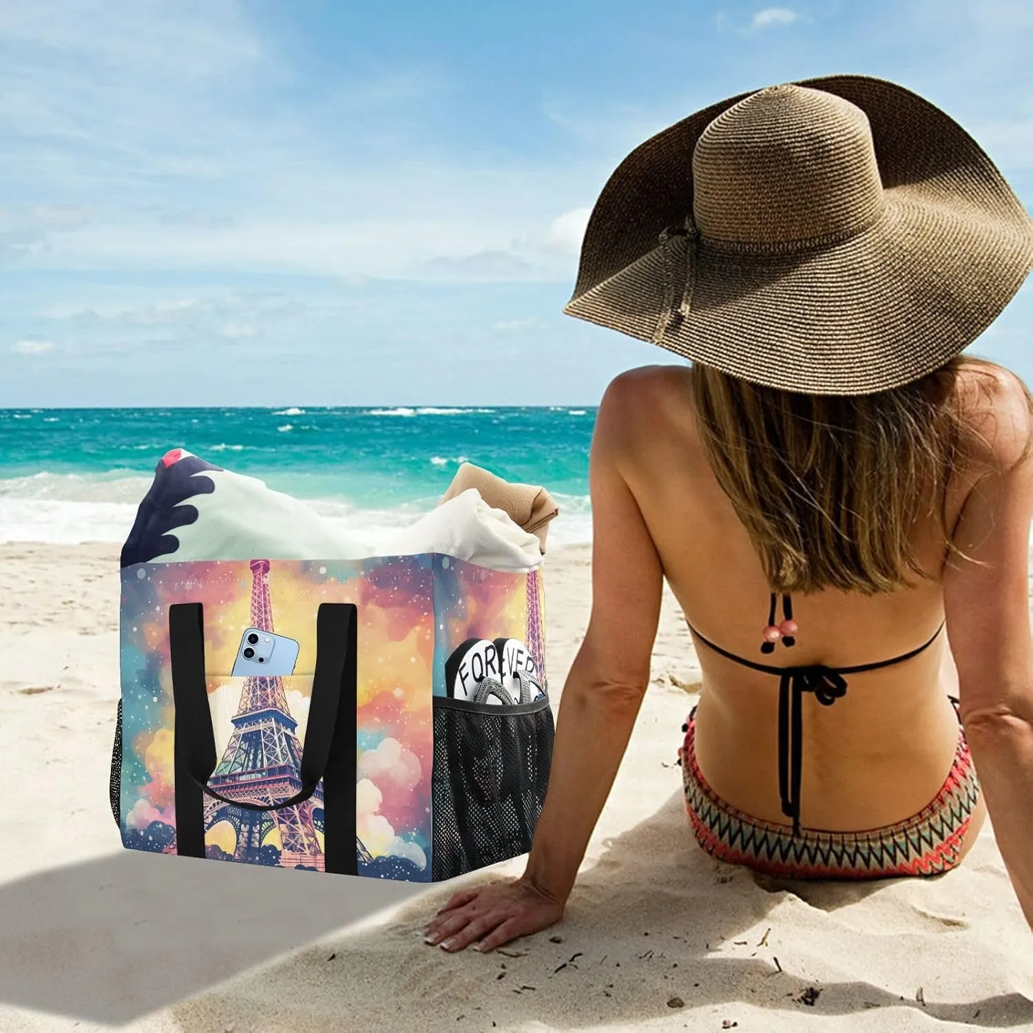 ALAZA Blooming Sunflowers Blue Sky Blue Butterflies Waterproof Beach Tote Bags