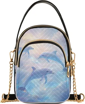 ALAZA Chain Crossbody Bags for Women Blue Dolphin Sea Quilted Shoulder Crossbody Handbags Travel Cross Body Cell Phone Purses Bags