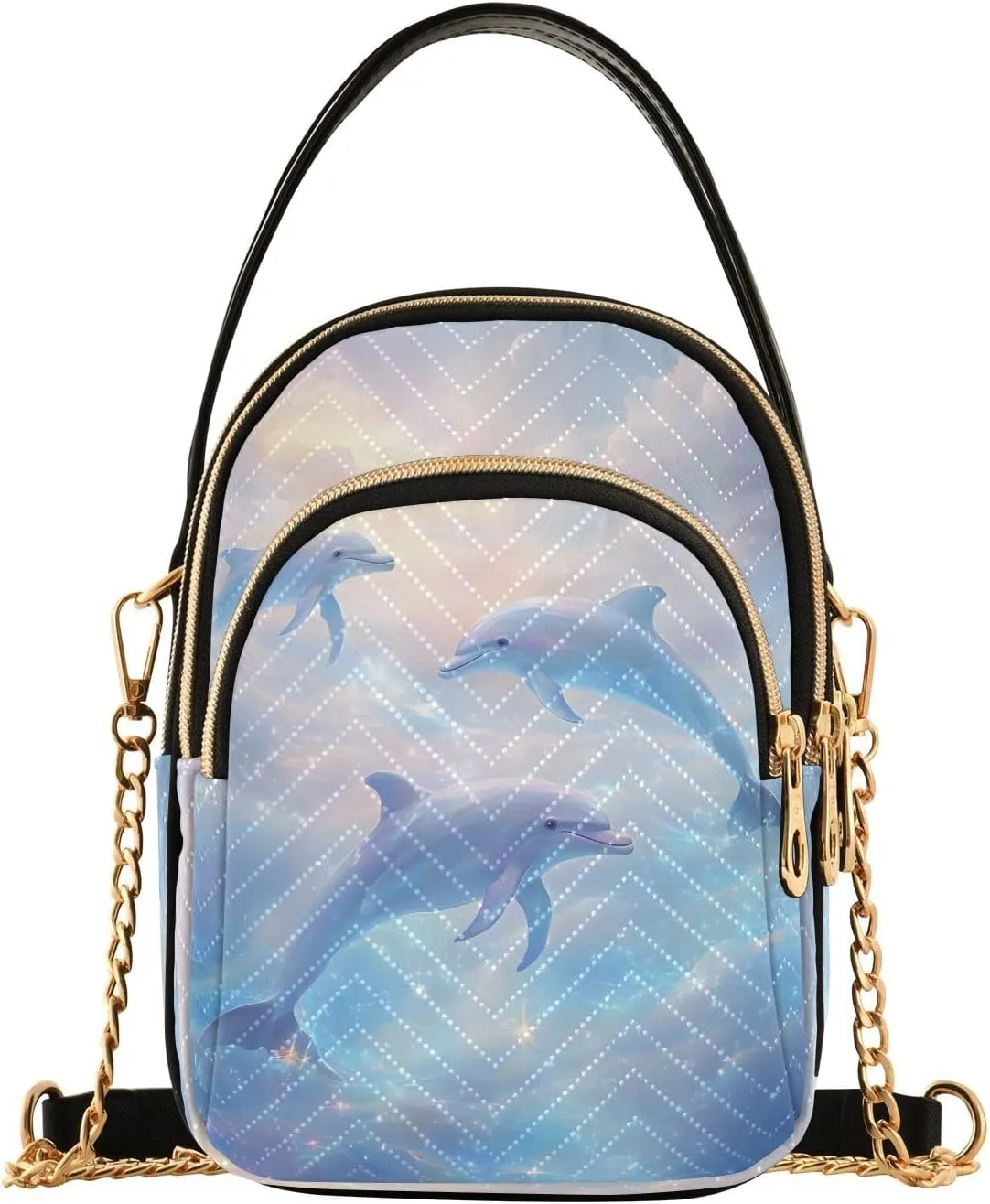 ALAZA Chain Crossbody Bags for Women Blue Dolphin Sea Quilted Shoulder Crossbody Handbags Travel Cross Body Cell Phone Purses Bags