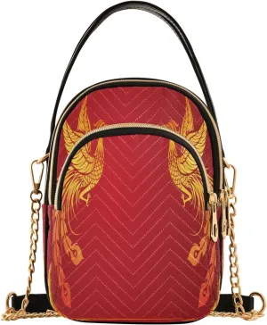 ALAZA Chain Crossbody Bags for Women Chinese Phoenix Red Quilted Shoulder Crossbody Handbags Travel Cross Body Cell Phone Purses Bags