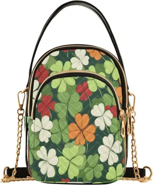 ALAZA Chain Crossbody Bags for Women Colorful Four Leaf Clover Leaves Quilted Shoulder Crossbody Handbags Travel Cross Body Cell Phone Purses Bags
