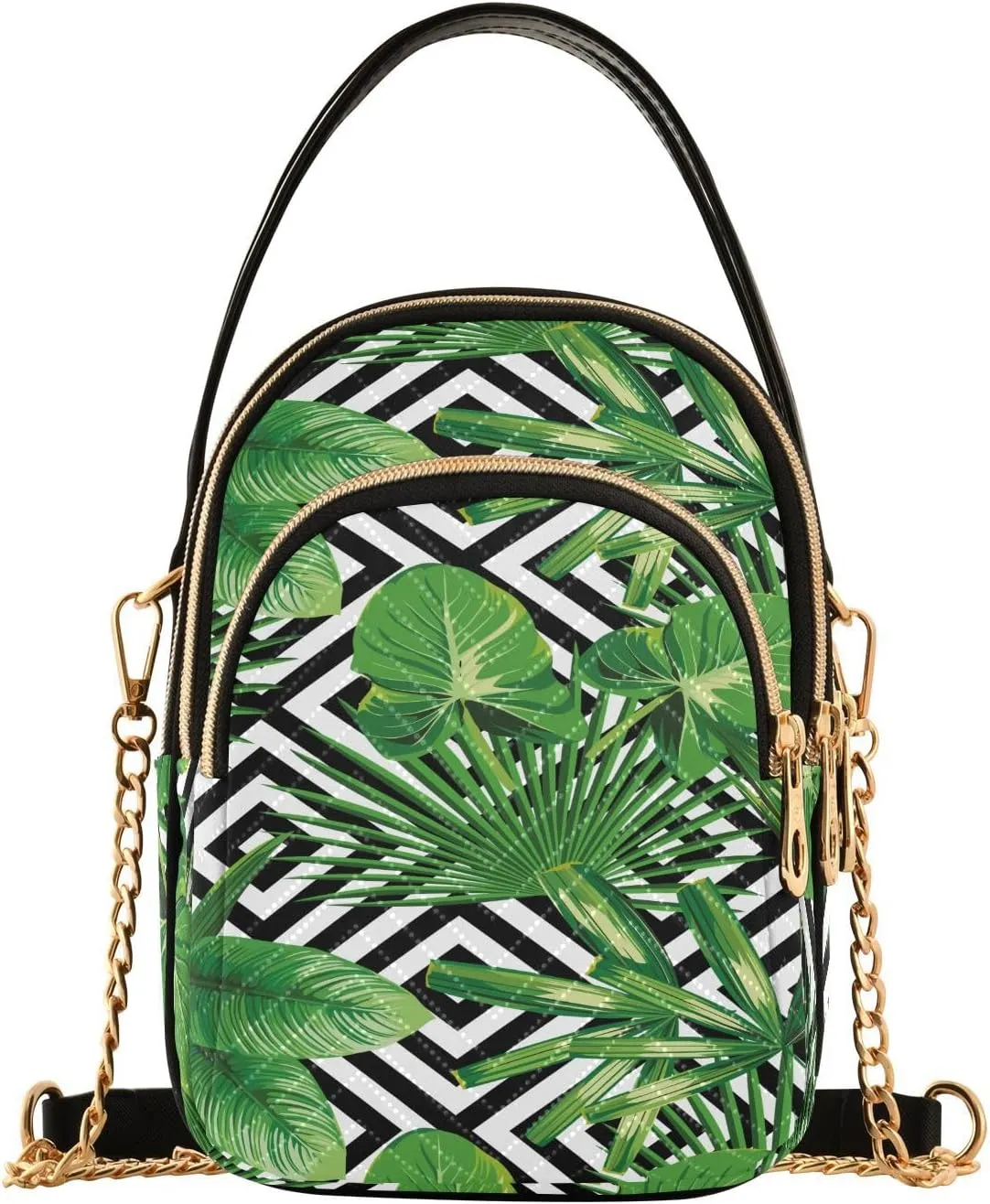 ALAZA Chain Crossbody Bags for Women Exotic Jungle Tropical Palm Leaves Quilted Shoulder Crossbody Handbags Travel Cross Body Cell Phone Purses Bags