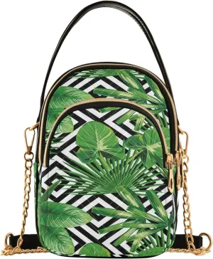 ALAZA Chain Crossbody Bags for Women Exotic Jungle Tropical Palm Leaves Quilted Shoulder Crossbody Handbags Travel Cross Body Cell Phone Purses Bags