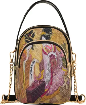 ALAZA Chain Crossbody Bags for Women Geisha Japan Batik Quilted Shoulder Crossbody Handbags Travel Cross Body Cell Phone Purses Bags