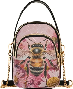 ALAZA Chain Crossbody Bags for Women Honey Bee Bumble Flower Quilted Shoulder Crossbody Handbags Travel Cross Body Cell Phone Purses Bags