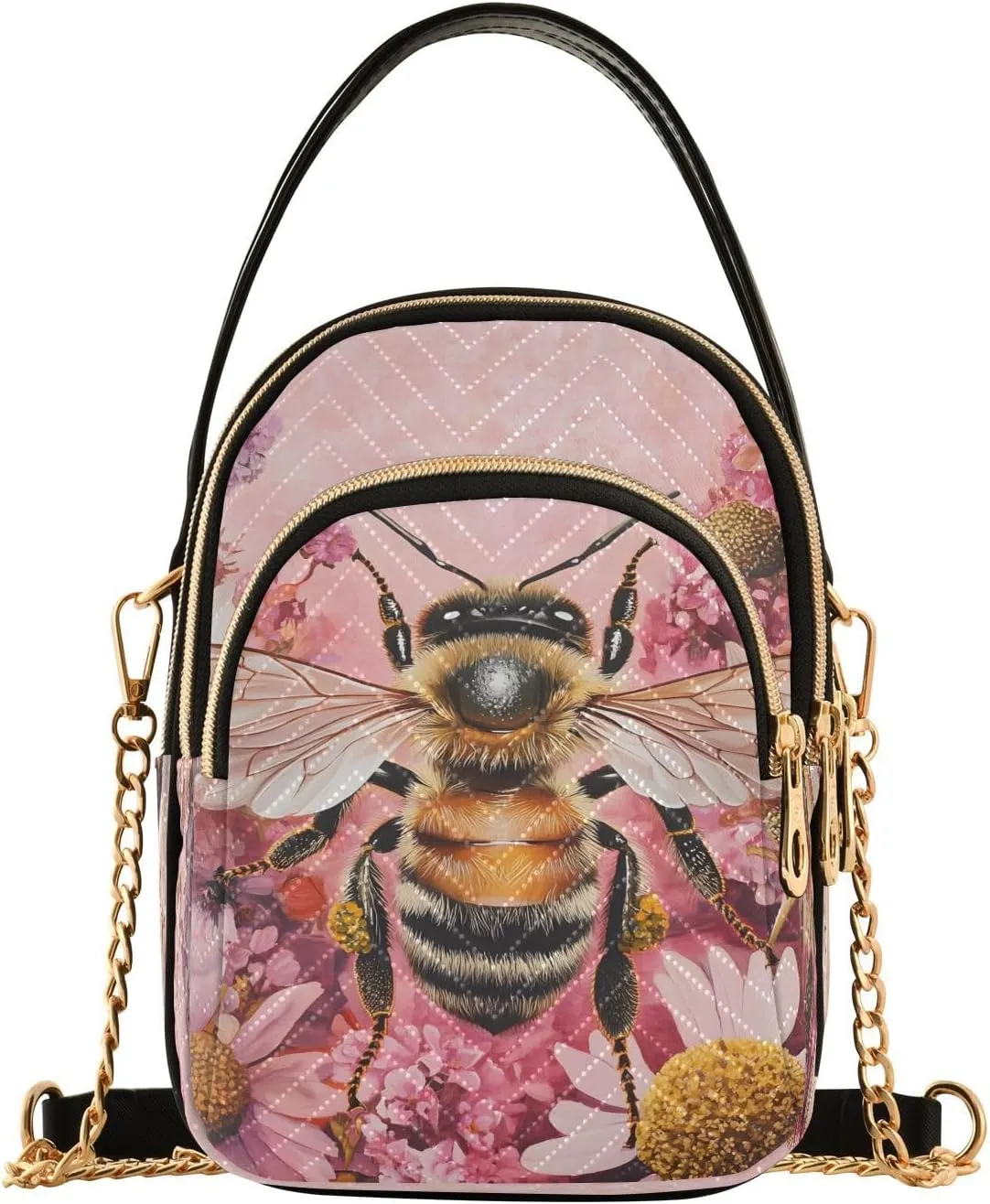 ALAZA Chain Crossbody Bags for Women Honey Bee Bumble Flower Quilted Shoulder Crossbody Handbags Travel Cross Body Cell Phone Purses Bags