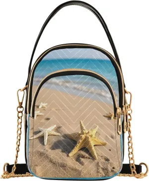 ALAZA Chain Crossbody Bags for Women Sea Beach Starfish Quilted Shoulder Crossbody Handbags Travel Cross Body Cell Phone Purses Bags