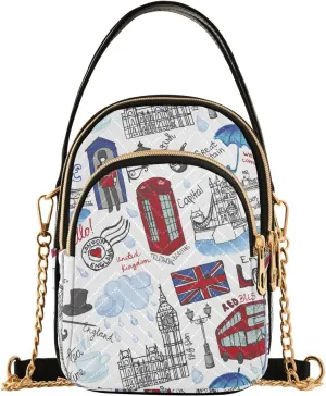 ALAZA Chain Crossbody Bags for Women Stylish London Landmark England Vntage Quilted Shoulder Crossbody Handbags Travel Cross Body Cell Phone Purses Bags
