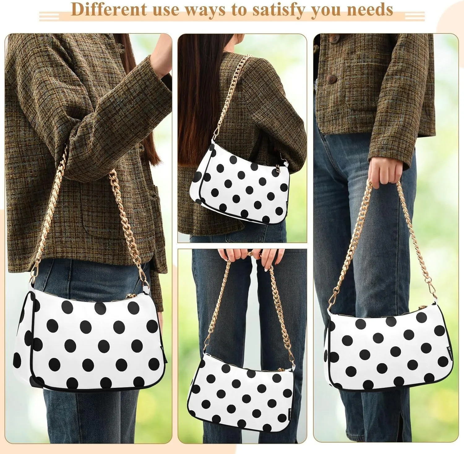 ALAZA Shoulder Handbags for Women Travel Hobo Tote Handbag Women Gold Chain Shoulder Bags Purse with Zipper Closure