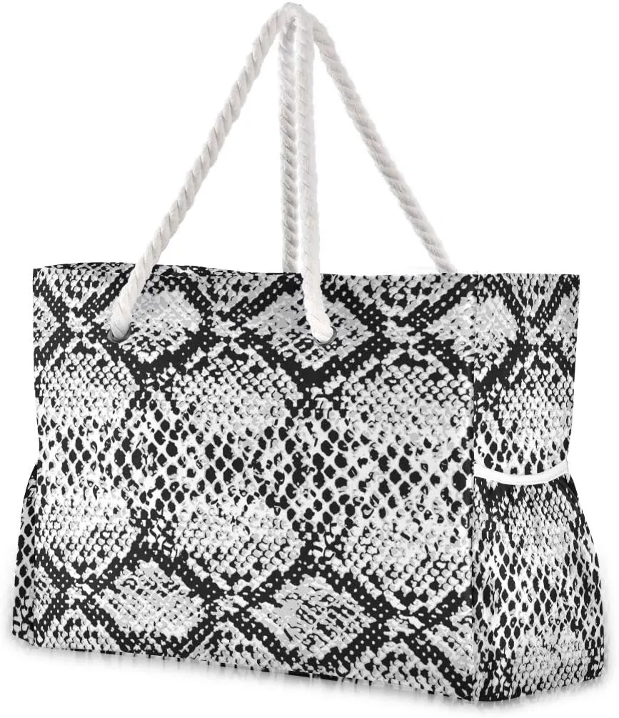 ALAZA Snake Skin Black and White Beach Toy Bag Groceries Bag for Seaside, Shower Stall, Swiming Pool