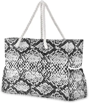 ALAZA Snake Skin Black and White Beach Toy Bag Groceries Bag for Seaside, Shower Stall, Swiming Pool