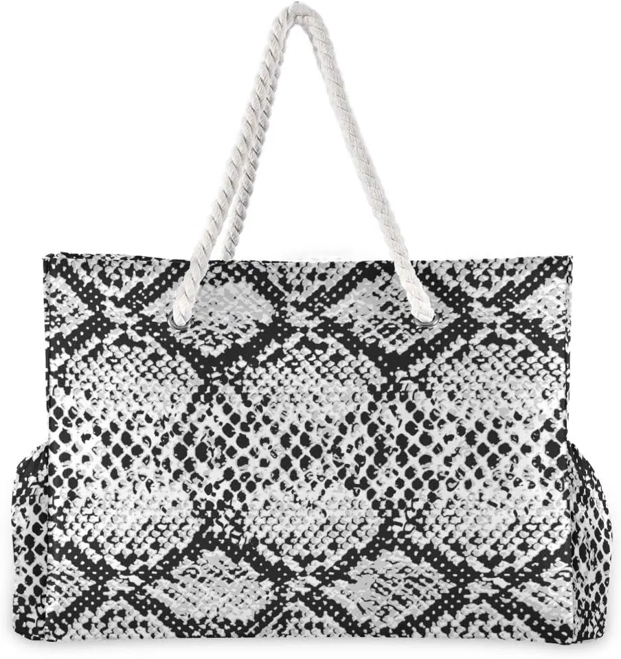 ALAZA Snake Skin Black and White Beach Toy Bag Groceries Bag for Seaside, Shower Stall, Swiming Pool